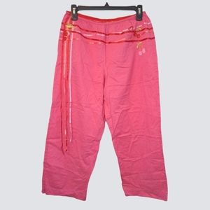 Victoria's Secret Embroidered Pajama Lounge Capri Pants Cherries Ribbons Small